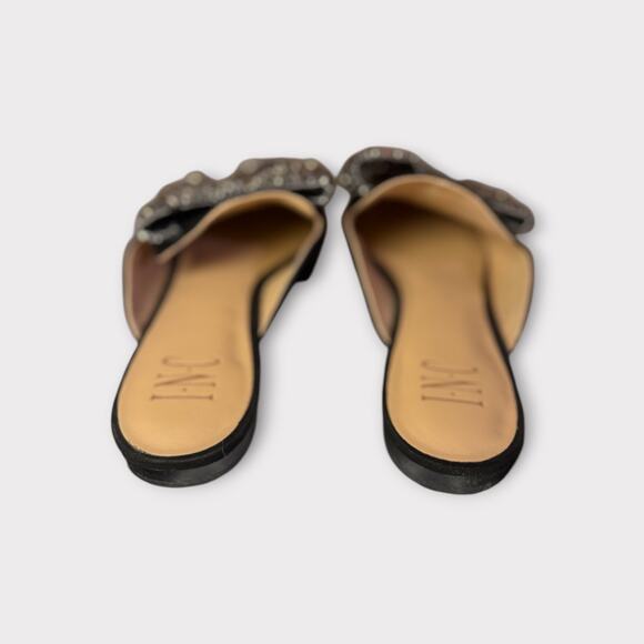 Black Rhinestone Bow Mules – Sparkly Slip-On Flats | Size 8 Velvet & Glam Look - Picture 4 of 7
